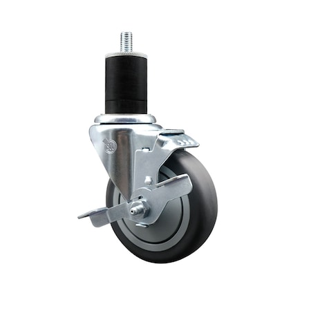 Service Caster 4'' SS Thermoplastic Rubber Swivel 1-3/4'' Expanding Stem Caster with Brake SCC-SSEX20S414-TPRB-TLB-134